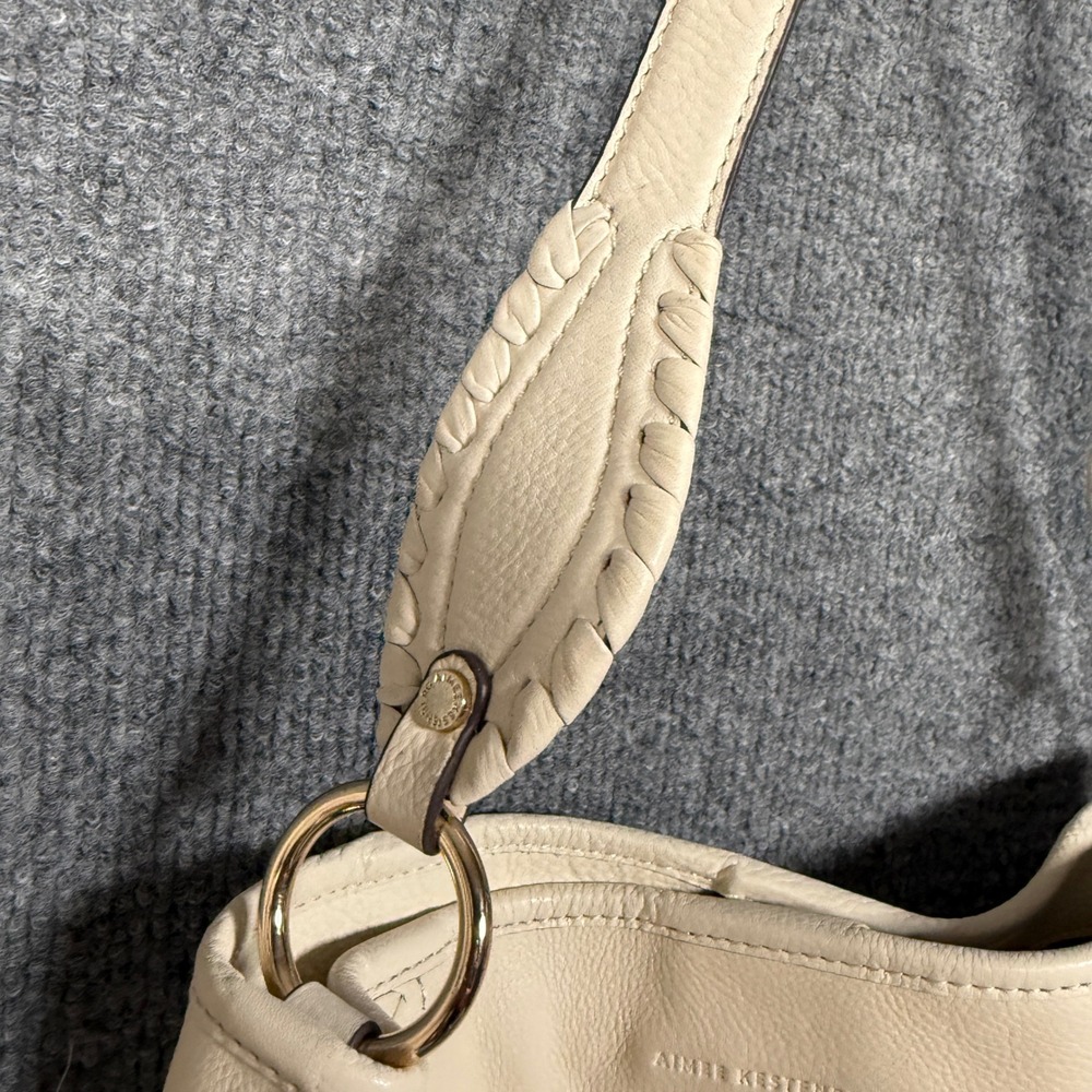 Aimee Kestenberg Artisan Large Bucket Bag Vanilla Pebble Leather Lacing Pockets - Picture 4 of 12